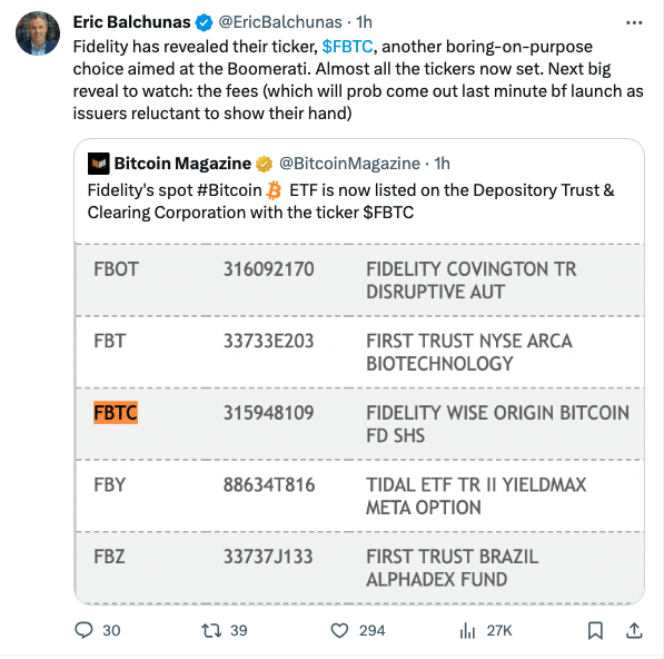 fbtc已经在dtcc列出的推特消息截图